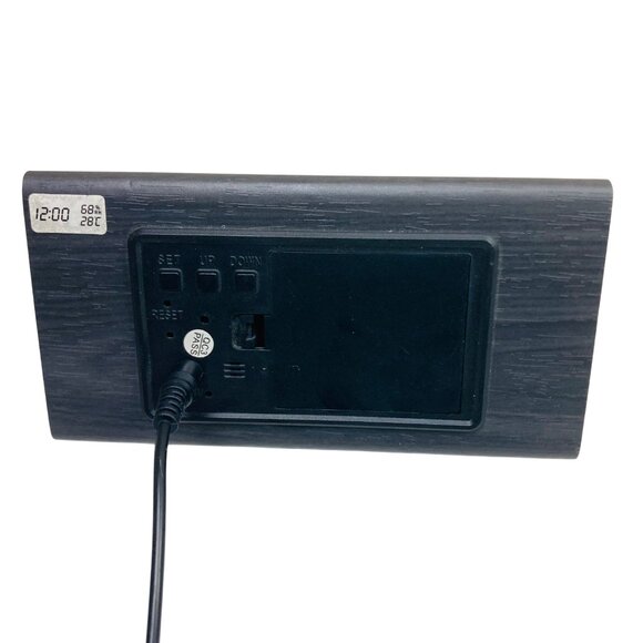 Digital LED Wood Grain Geometric Triangle Clock w/ Temp & Humidity Display Decor - Picture 2 of 4